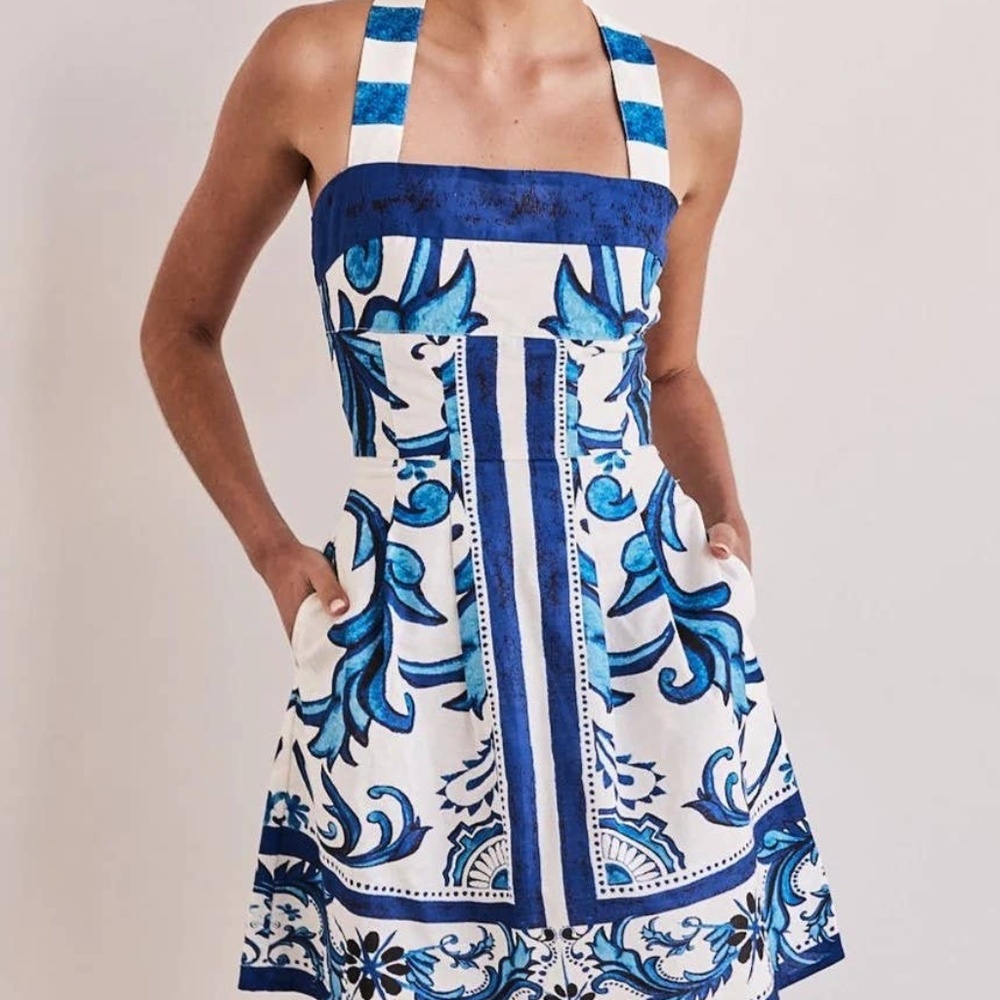 *****NEW WITH TAGS*****Cross Back Vintage Boho Print Slip Mini Dress